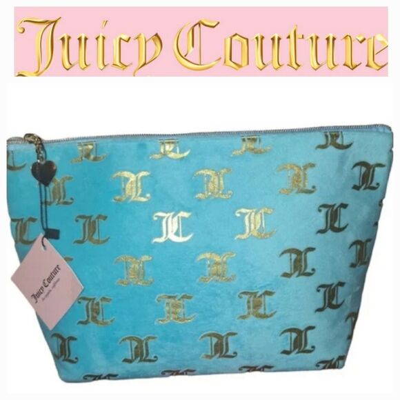 Juicy Couture JC Gold Foiled Logo Velour Cosmetic Pouch - Picture 1 of 6